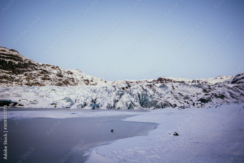 Iceland Winter Landscape Diamond Beach and Vatnajökull