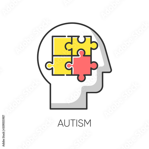 Autism color icon. Puzzled mind. Neurology and psychiatry. Children illness support. Different thinking. Asperger. Developmental disorder. Clinical psychology. Isolated vector illustration