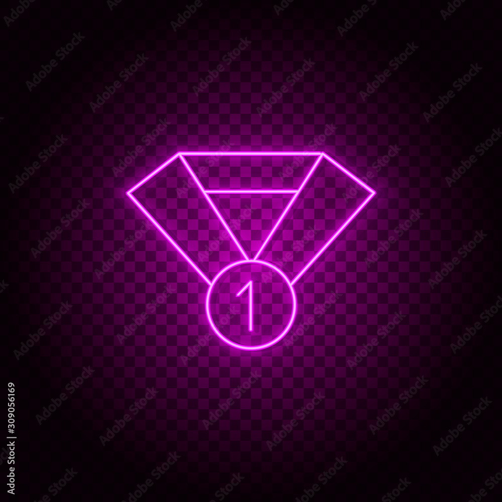 Reward, award, one, first vector icon. Element of simple icon for websites, web design, mobile app, info graphics. Pink color. Neon vector on dark background Reward, award, one, first vector icon. Element of simple icon for websites, web design, mobile app, info graphics. Pink color. Neon vector on dark background