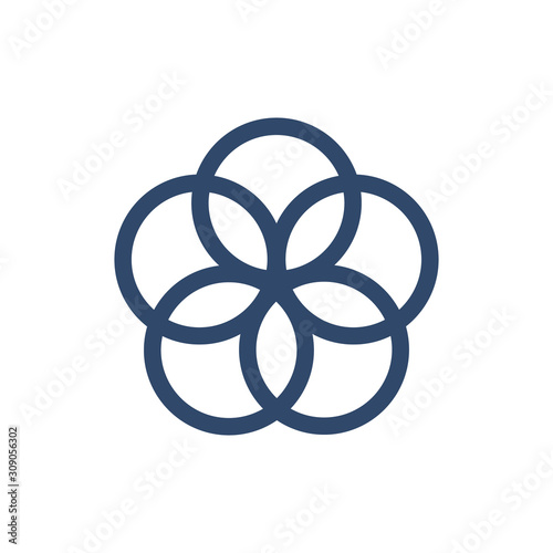 Seed of Life. Precursor of Flower of Life symbol. Unique geometrical figure, composed of seven overlapping circles of same size, forming the symmetrical structure of a hexagon.