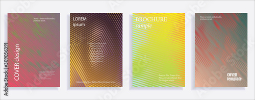 Minimalistic cover design templates. Set of layouts for covers of books  albums  notebooks  reports  magazines. Line halftone gradient effect  flat modern abstract design. Geometric mock-up texture