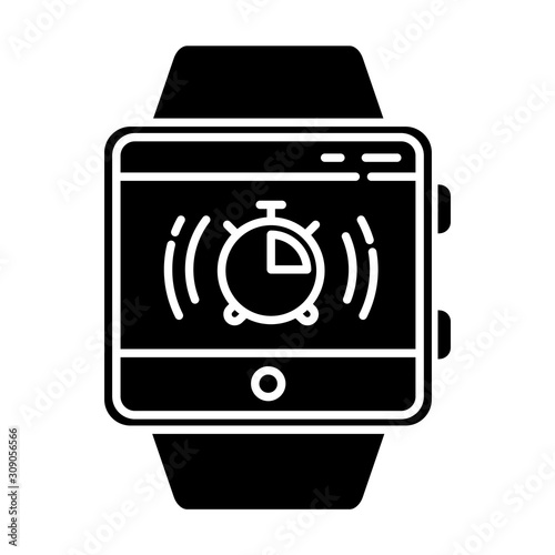 Stopwatch fitness tracker function glyph icon. Silhouette symbol. Smartwatch wristband capability.Timer, countdown. Milliseconds measurement. Negative space. Vector isolated illustration photo