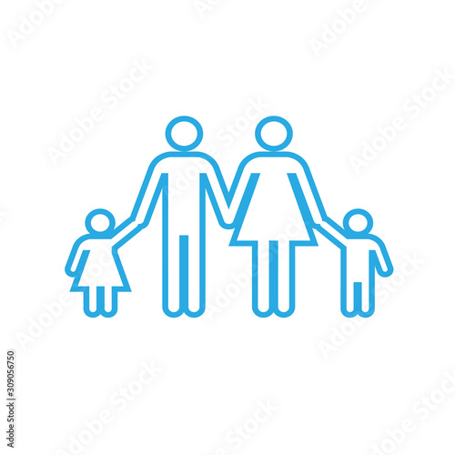 Family with two children icon. Parents and kids symbols. Flat icons on white. Vector