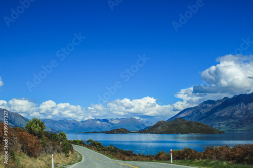 View of Remarkables mountain range and Lake Wakatipu in Queenstown, South Island, New Zealand