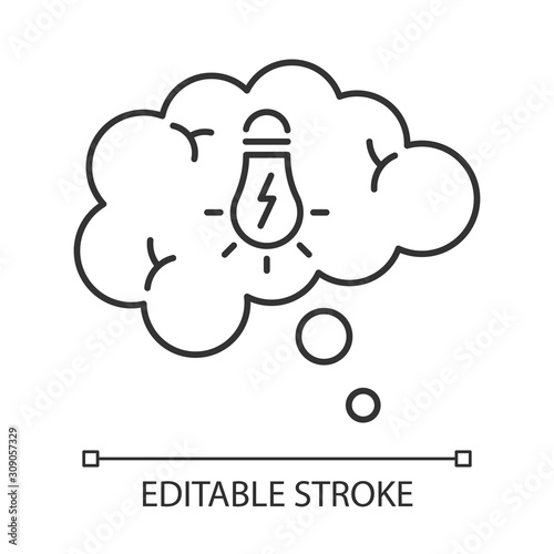 Puzzle solving linear icon. Thought bubble. Mental exercise, challenge. Ingenuity test. Brainstorming ideas. Thin line illustration. Contour symbol. Vector isolated outline drawing. Editable stroke