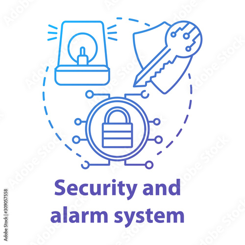 Security and alarm system blue gradient concept icon. Smart house idea thin line illustration. Innovative technology for apartment. Burglary and robbery protection. Vector isolated outline drawing