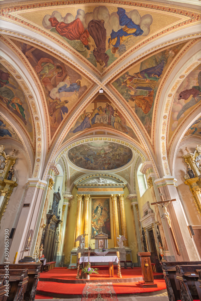 BANSKA STIAVNICA, SLOVAKIA - FEBRUARY 5, 2015: The nave of Parish church.