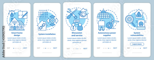Smart home onboarding mobile app page screen vector template. Home automation system design and service. Walkthrough website steps with linear illustrations. UX, UI, GUI smartphone interface concept