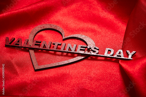 Valentines Day Background, Valentine Heart Red Silk Fabric, Wedding Love - Image