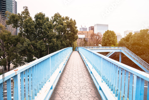 Tableau sur toile Deserted footbrige over a street in Tokyo city centre