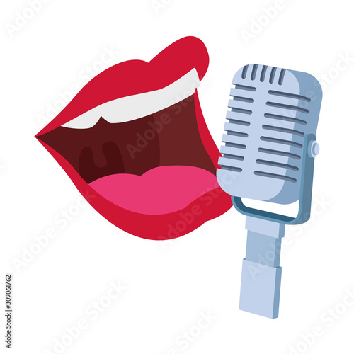 retro microphone and female mouth icon