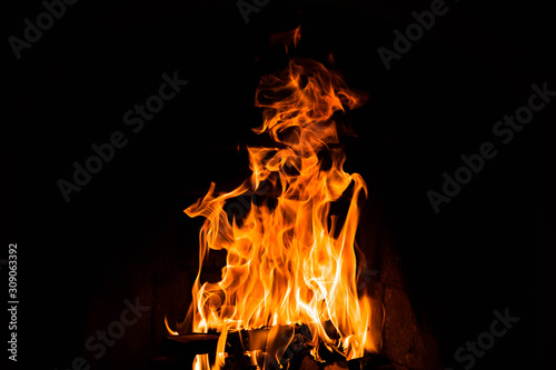 Fire on a black background. fireplace concept.