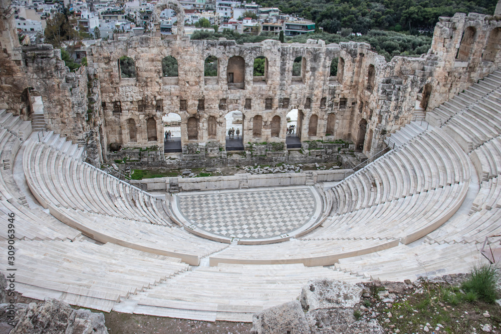 Odeon of Herodes Atticus in Athens greece. Ancient historical monument and theatre