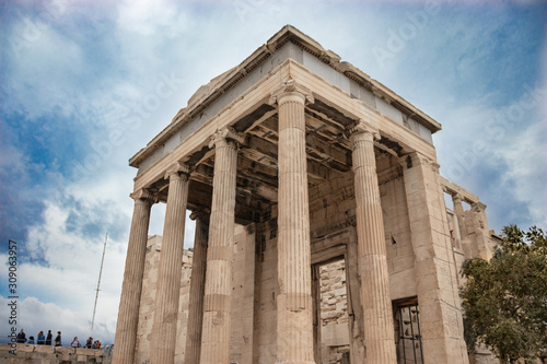 Erechtheion or Erechtheum ancient Greek temple on the north side of the Acropolis of Athens in Greece dedicated to Athena and Poseidon.