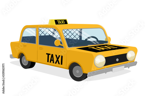 funny cartoon illustration of a taxi