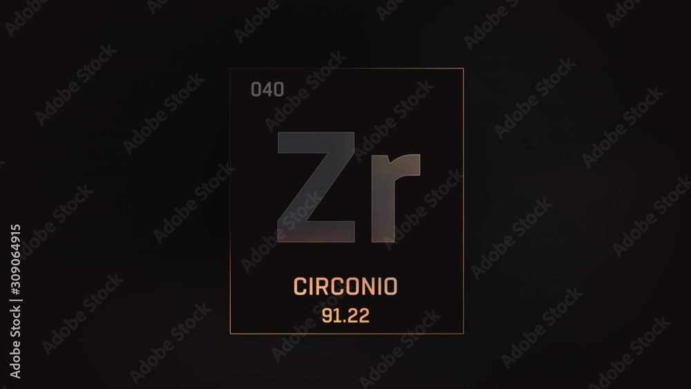 Zirconium as Element 40 of the Periodic Table. Seamlessly looping 3D animation on grey illuminated atom design background with orbiting electrons. Name, atomic weight, element number in Spanish langua Zirconium as Element 40 of the Periodic Table. Seamlessly looping 3D animation on grey illuminated atom design background with orbiting electrons. Name, atomic weight, element number in Spanish langua