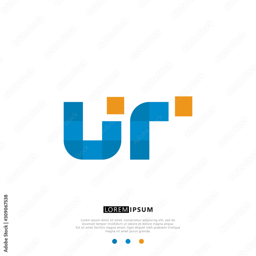 UR U R Logo Monogram with Blue and yellow Colors. modern letter logo design