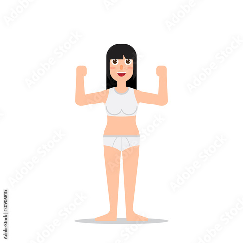 Flat Design Female Healthy Model on iSolated White Background.