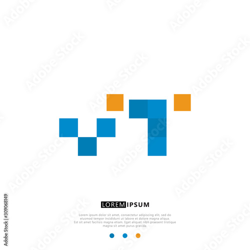 VT V T Logo Monogram with Blue and yellow Colors. modern letter logo design