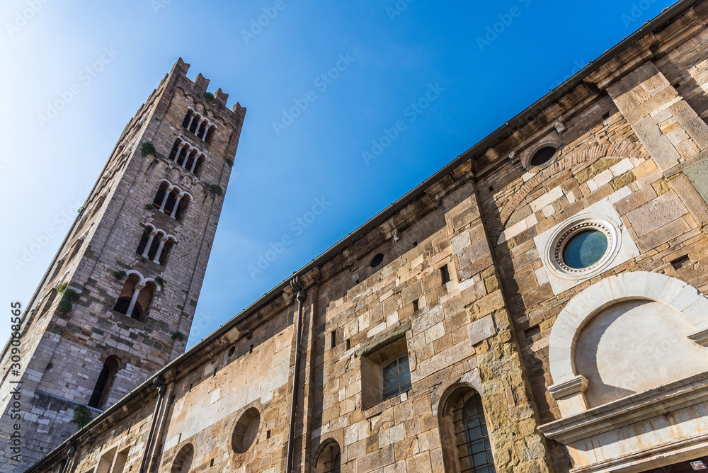 San Frediano basilica tower in the ancient town of Lucca, Italy