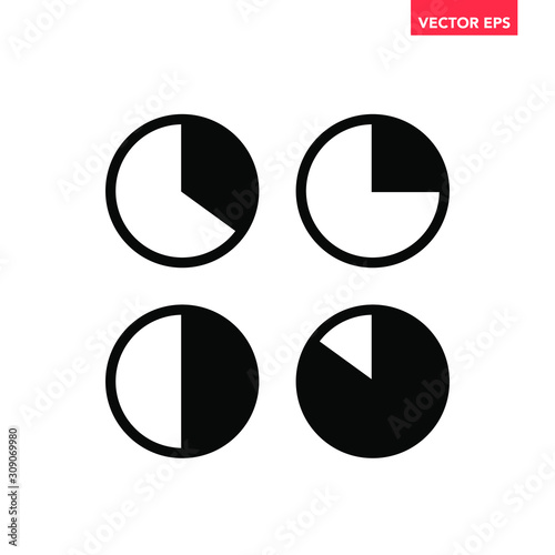 Black infographic percentage piecharts segment of circle icons 25%  35% 50% 85%, simple flat design loading data interface elements icon app button ui ux web, vector isolated on white background photo