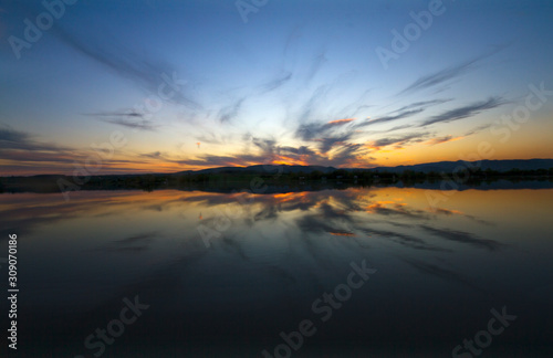 beautiful sunset above the lake Knic, Serbia