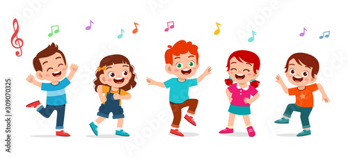 happy cute kids boy and girl dance together