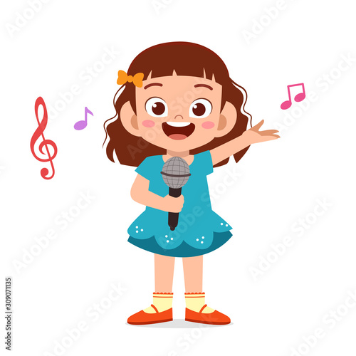happy cute kid girl sing a song photo