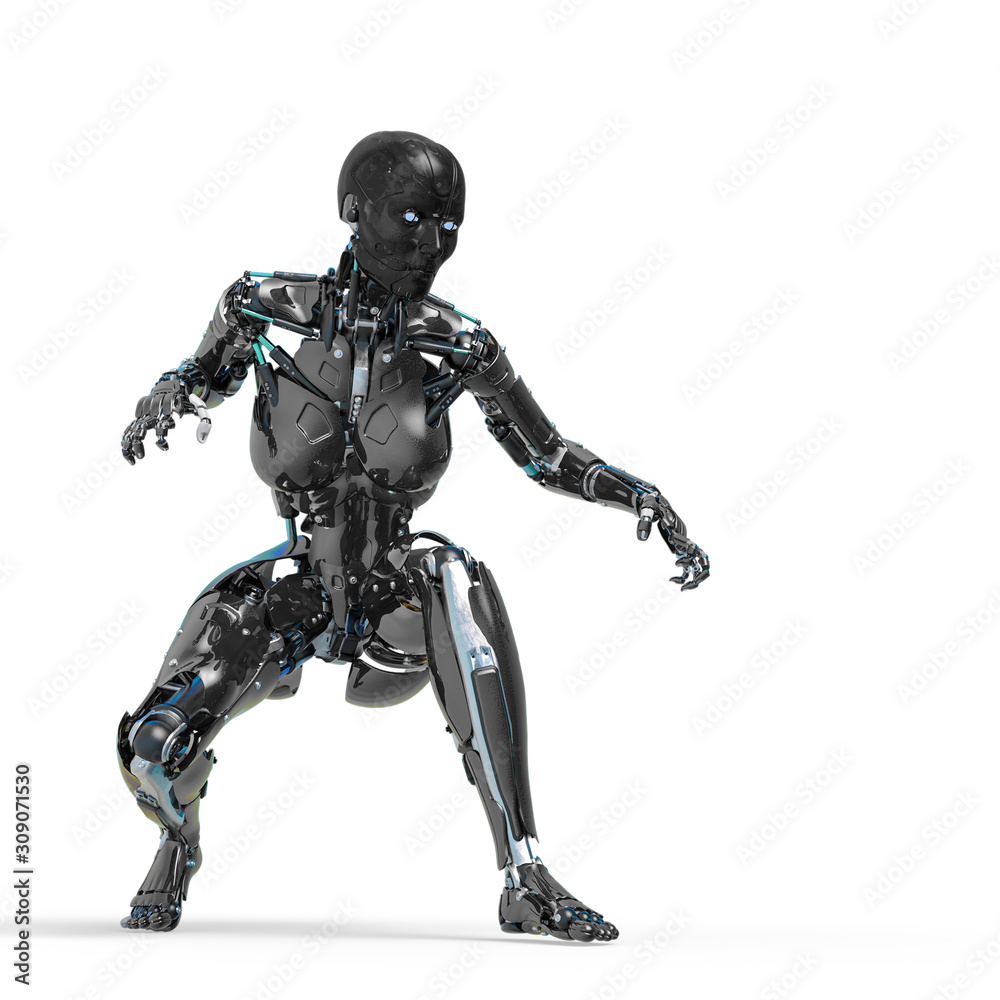 cyborg female comic looking down in a white background cyborg female comic looking down in a white background