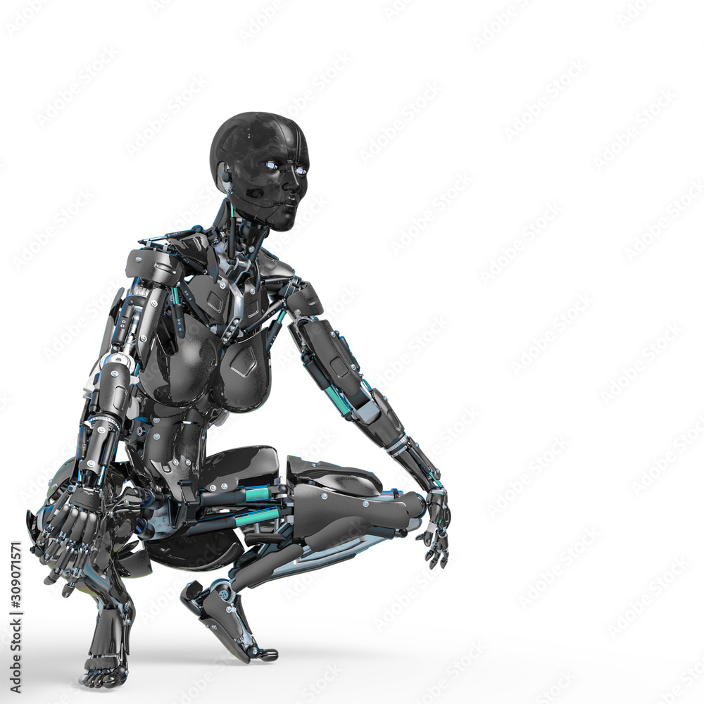 cyborg female comic waiting and loading in a white background cyborg female comic waiting and loading in a white background