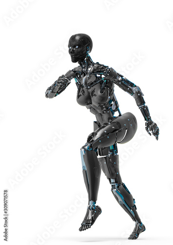 cyborg female walking in a white background © DM7