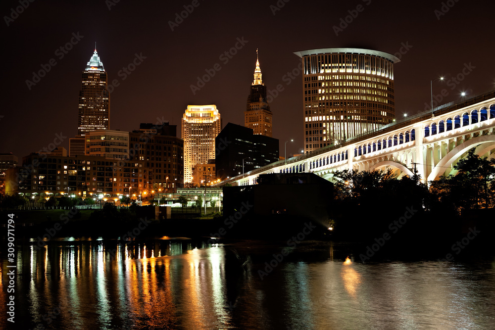 Fotografie Cleveland Skyline Night
