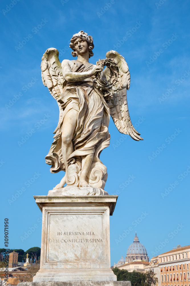 ROME, ITALY - MARCH 27, 2015: Ponte Sant'Angelo - Angels bridge - Angel with the crown of thorns.