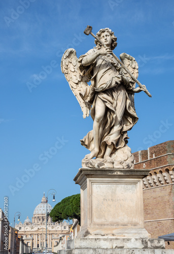 ROME  ITALY - MARCH 27  2015  Statue of angel with the sponge by sculptor Antonio Giorgetti from Angel s Bridge in morning light.