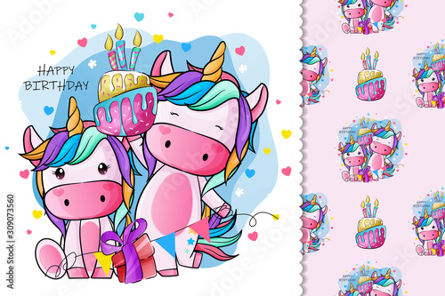 cute unicorn birthday greeting card for kids