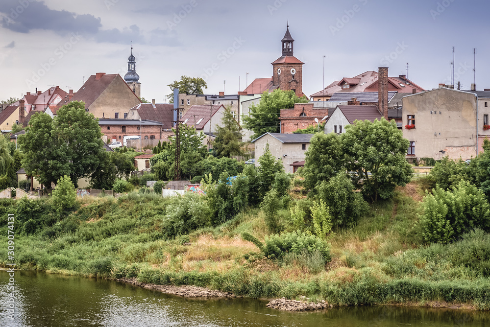 View on the Obrzycko town located on the bank of River Warta in Poland