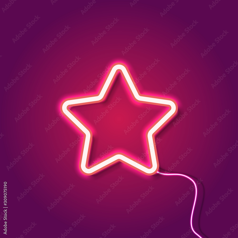 Red neon star on purple background, vector illustration Red neon star on purple background, vector illustration
