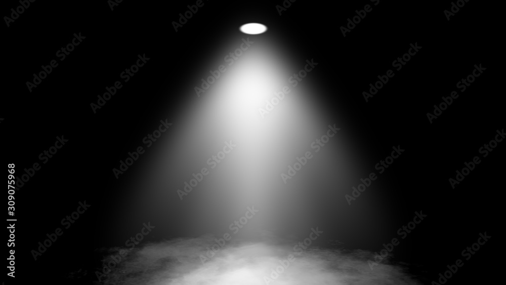 Spotlight stage with smoke on isolated black background. Light projector illuminated for concert and game Stock illustration