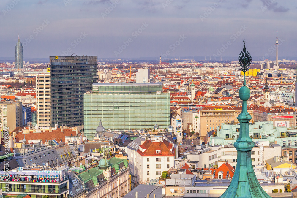 Fototapeta Cityscape - top view of the city of Vienna from the south tower of St. Stephen's Cathedral, Austria