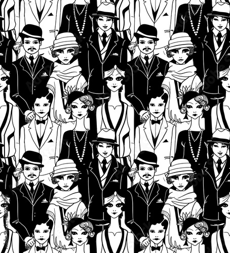 Art deco people. Seamless pattern.