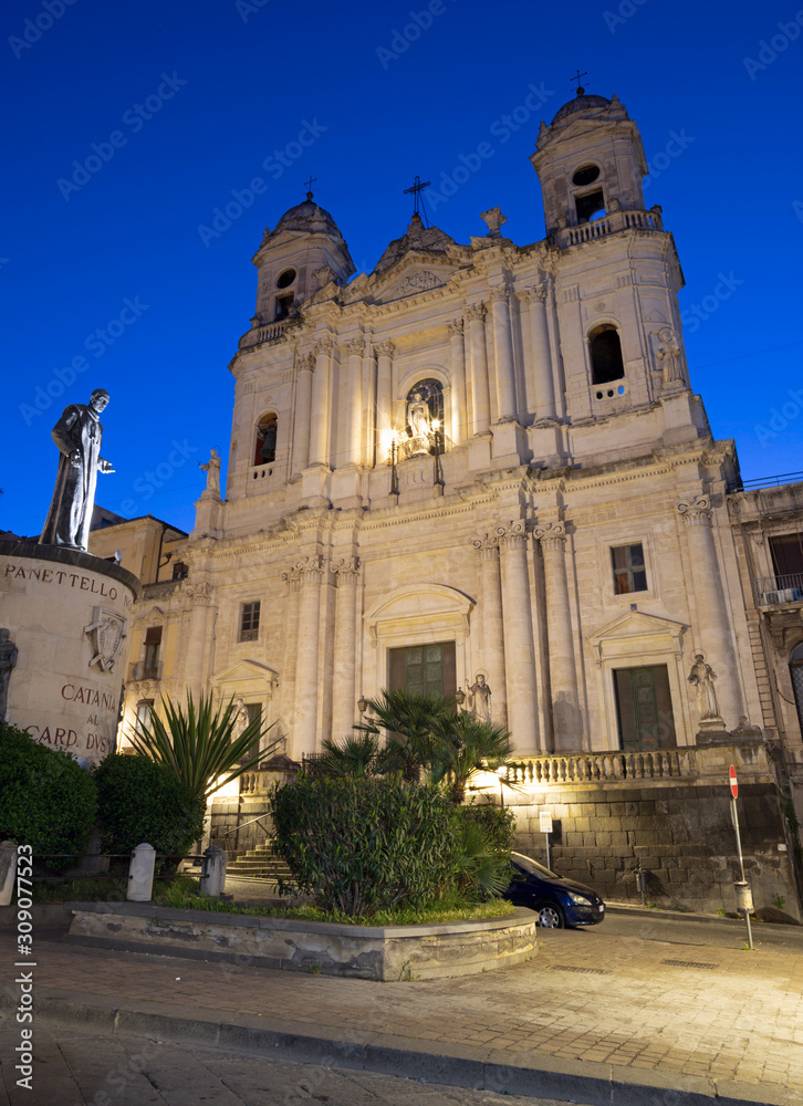 Catania - The St. Francis of Assisi (Chiesa di San Francesco d'Assisi all'Immacolata) church at dusk.