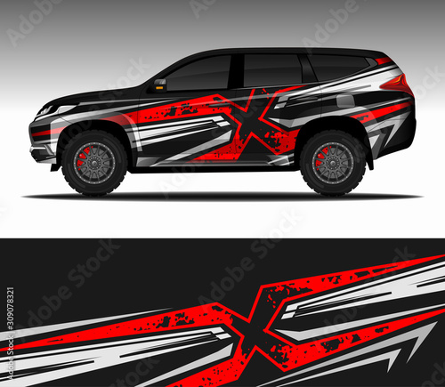 Car wrap decal design vector   livery race rally car vehicle sticker. 4x4 Suv