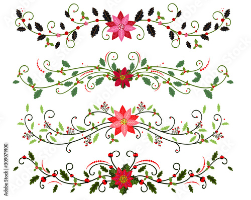 Set Ornaments vectors. Collection of holidays ornaments, Hand drawn vector dividers. Doodle design elements. Decorative swirls dividers.