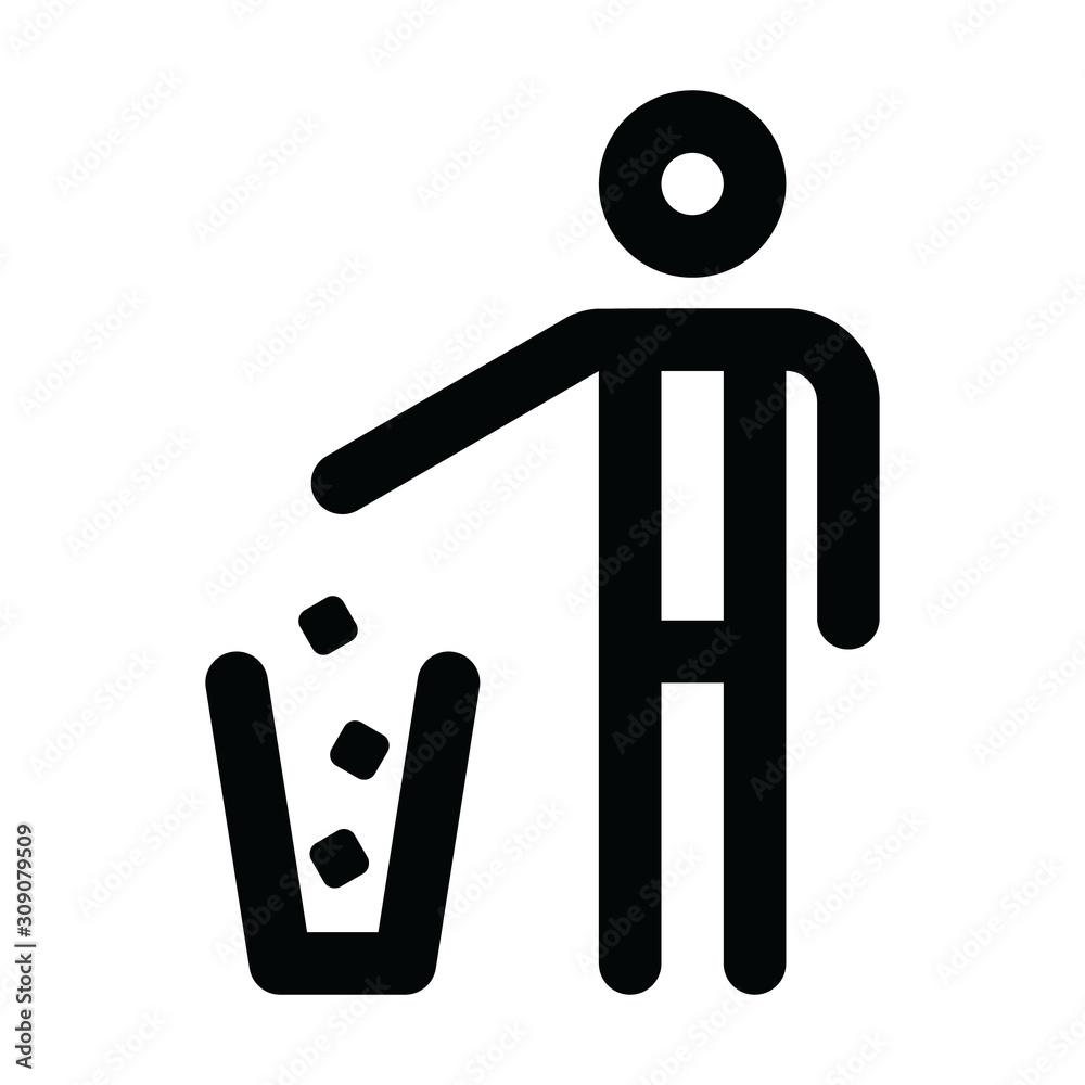 stickman are throwing trash in trash can no littering sign symbol vector  Stock Vector | Adobe Stock