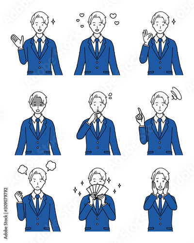 Businessman facial expression variation set.