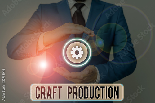 Text sign showing Craft Production. Business photo text process of analysisufacturing without the aid of tool or by hand photo