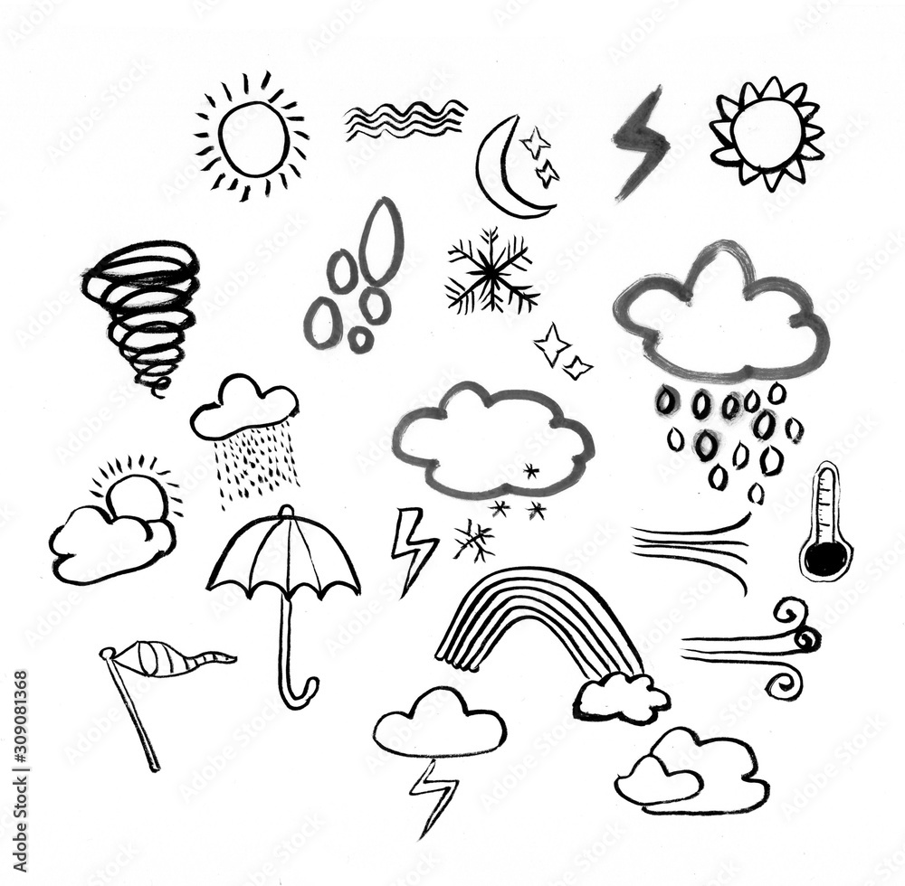 weather doodle hand drawn illustration,art design - obrazy, fototapety, plakaty 