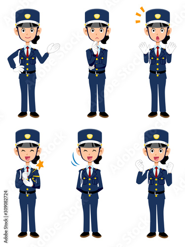 女性警備員の6種類のポーズと仕草