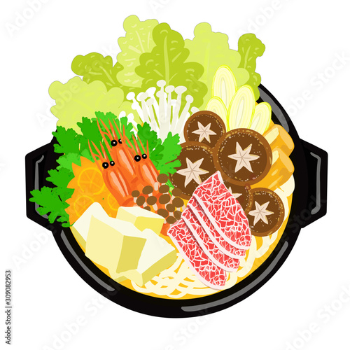 鍋,おなべ,お鍋,鍋料理,水炊き,日本,料理,食事,しいたけ,えび