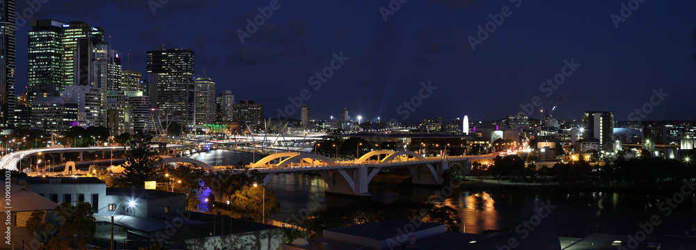 Brisbane city night scape panorama